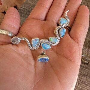 Silver and Blue Opal Snake Bracelet